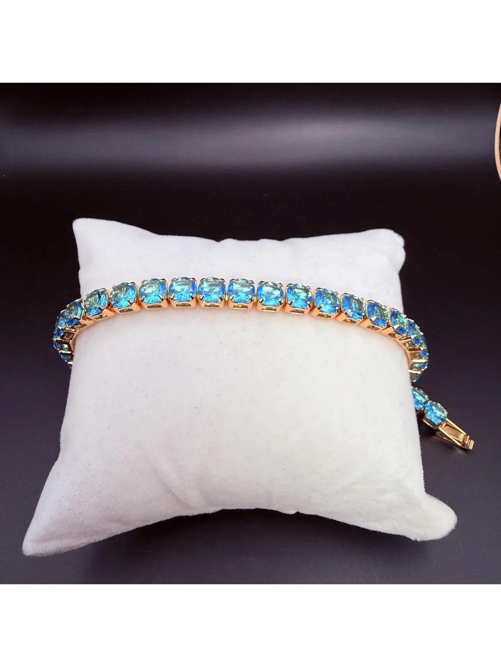candy+clover ocean blue aqua gold tone chunky tennis bracelet